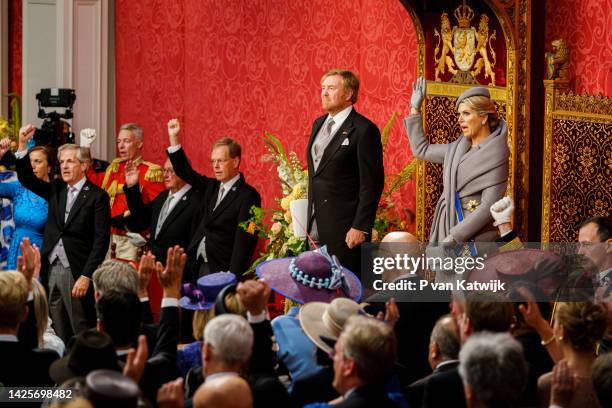 King Willem-Alexander of The Netherlands reads the speech of throne with Queen Maxima of The Netherlands at the Royal Theatre for the opening of the...