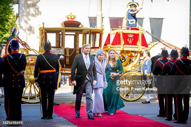 King Willem-Alexander of The Netherlands, Queen Maxima of The Netherlands and Princess Catharina-Amalia of The Netherlands arrive with the Glass...