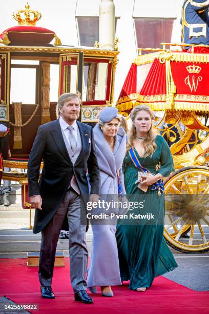 King Willem-Alexander of The Netherlands, Queen Maxima of The Netherlands and Princess Catharina-Amalia of The Netherlands arrive with the Glass...