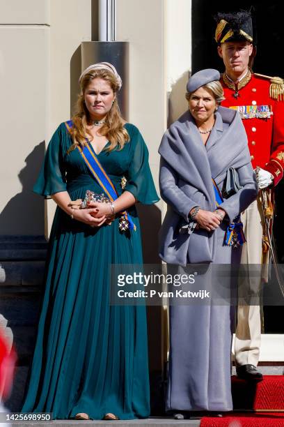 Princess Catharina-Amalia of The Netherlands and Queen Maxima of The Netherlands at Royal Palace Noordeinde for a honorary salute after the opening...