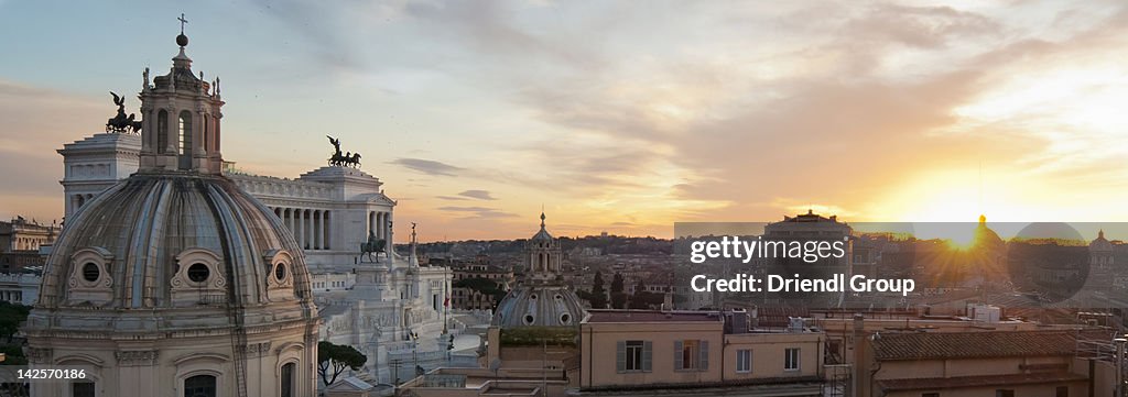 Rome skyline, Il Vittoriano and Trajan's Forum.