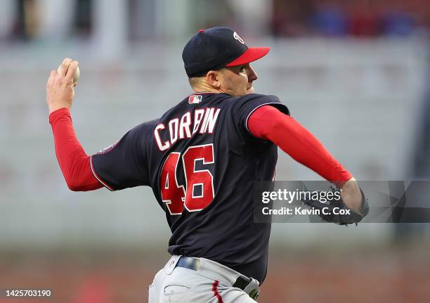 Patrick Corbin of the Washington Nationals pitches in the first inning against the Atlanta Braves at Truist Park on September 20, 2022 in Atlanta,...