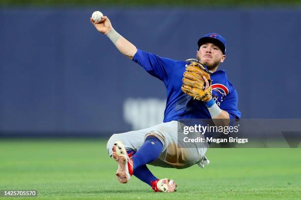 Esteban Quiroz of the Chicago Cubs throws to first base during the seventh inning against the Miami Marlins at loanDepot park on September 20, 2022...