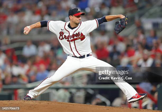 Charlie Morton of the Atlanta Braves pitches in the third inning against the Washington Nationals at Truist Park on September 20, 2022 in Atlanta,...