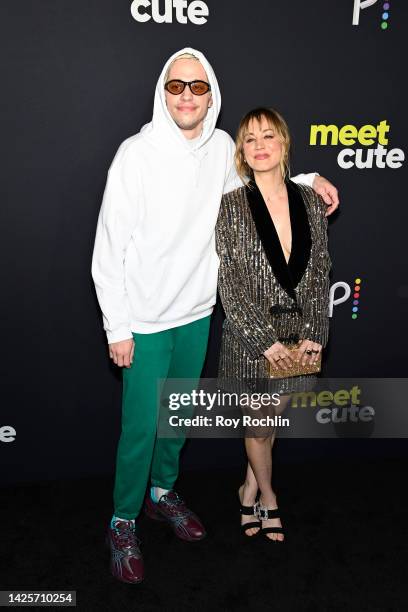 Pete Davidson and Kaley Cuoco attend Peacock's "Meet Cute" New York Premiere on September 20, 2022 in New York City.