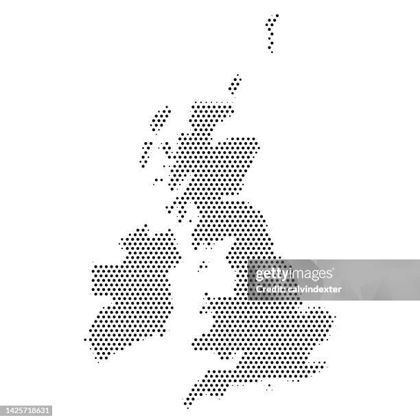bildbanksillustrationer, clip art samt tecknat material och ikoner med united kingdom dotted map - europe map