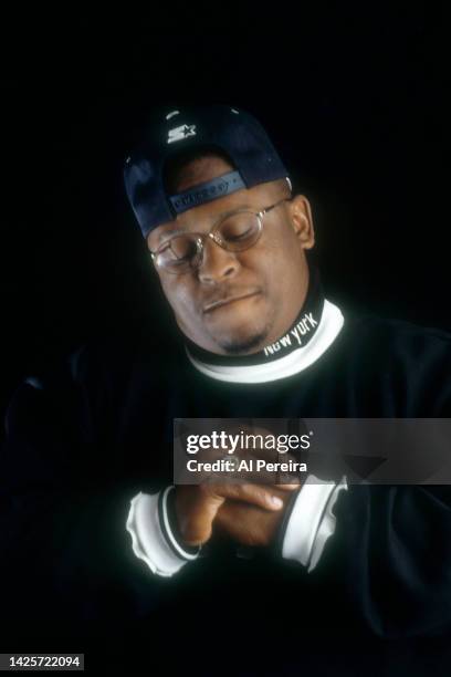 Rapper Scarface of The Geto Boys appears in a portrait wearing a New York Yankees Sweatshirt and baseball cap taken on September 10, 1994 in New York...