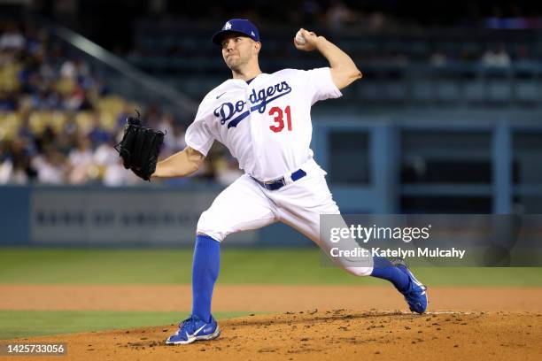 Tyler Anderson of the Los Angeles Dodgers delivers a pitch during the second inning against the Arizona Diamondbacks in game two of a doubleheader at...