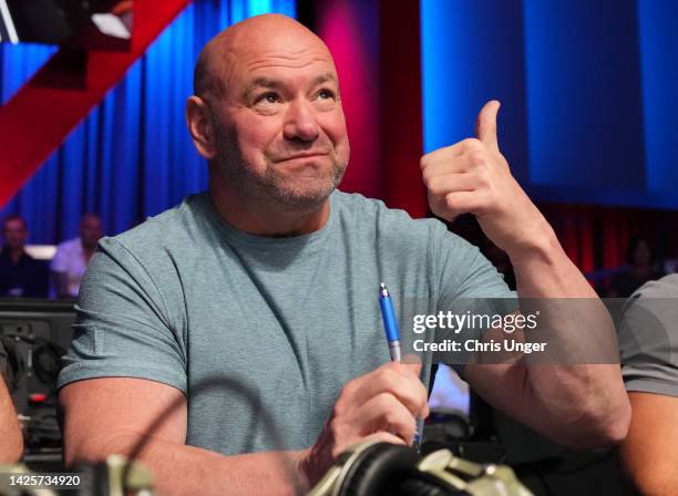 President Dana White reacts to a fight during Dana White's Contender Series season six week nine at UFC APEX on September 20, 2022 in Las Vegas,...