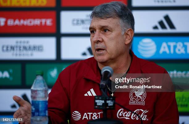 Gerardo Martino of Mexico speaks with the media during the Mexico Men's National Team Media Day at Dignity Health Sports Park on September 20, 2022...