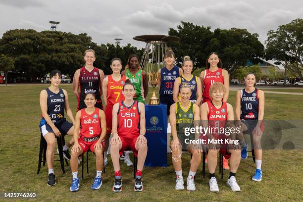 Captain's of competing teams Danbi Kim of Korea, Emma Meesseman of Belgium, Pamela Rosado of Puerto Rico, Yang Liwei of China, Meiya Tirera of Mali,...