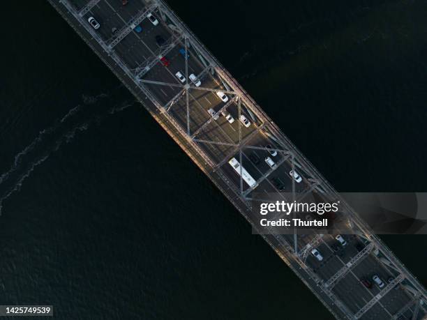 top down view of story bridge, brisbane - brisbane transport stock pictures, royalty-free photos & images