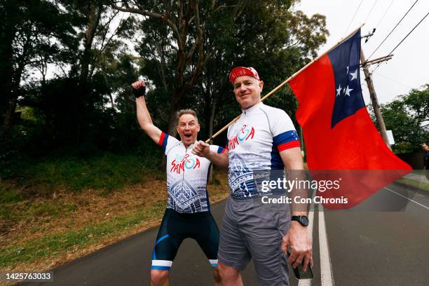 Samoan fans cheer on during the 95th UCI Road World Championships 2022 - Team Time Trial Mixed Relay / #Wollongong2022 / on September 21, 2022 in...