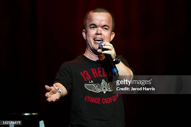 Comedian Brad Williams performs at Kevin & Bean's April Foolishness 2012 at Gibson Amphitheatre on April 7, 2012 in Universal City, California.