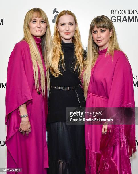 Holly Laessig and Jess Wolfe of Lucius and Evan Rachel Wood attend The Drop: Lucius at The GRAMMY Museum on September 20, 2022 in Los Angeles,...