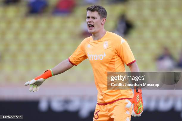 Alexander Nubel of AS Monaco reacts during the UEFA Europa League group H match between AS Monaco and Ferencvarosi TC at Stade Louis II on September...