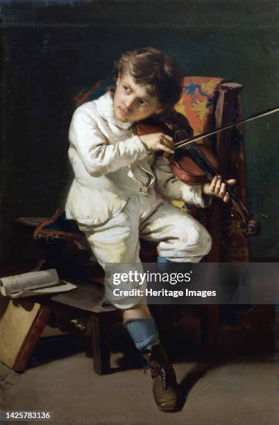 Niccolò Paganini as a boy playing the violin, 1881. Found in the collection of the Accademia Carrara, Bergamo. Artist Pezzotta, Giovanni .