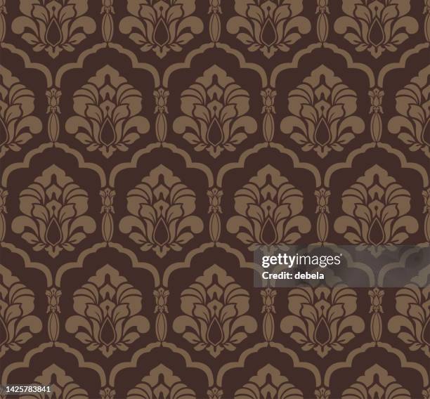 brown victorian damask luxury decorative fabric pattern - damask background stock illustrations