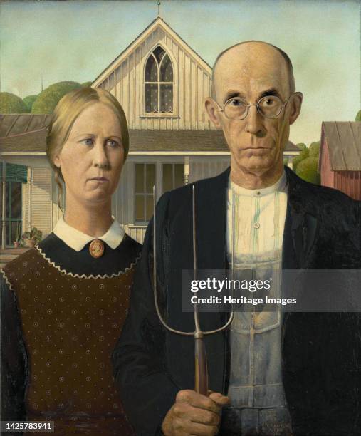 American Gothic, 1930. Found in the collection of the Art Institute of Chicago. Artist Wood, Grant .