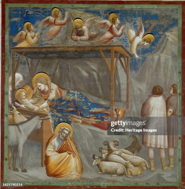 Nativity , 1304-1306. Found in the collection of the Cappella degli Scrovegni, Padua. Artist Giotto di Bondone .