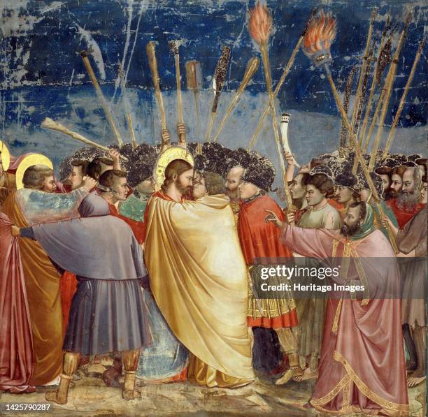 The Arrest of Christ , 1304-1306. Found in the collection of the Cappella degli Scrovegni, Padua. Artist Giotto di Bondone .