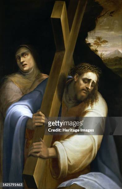 Christ carrying the cross. Found in the collection of the Galleria Borghese, Rome. Artist Piombo, Sebastiano, del .