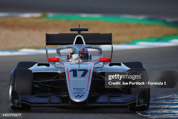 Sebastian Montoya of Colombia and Hitech Grand Prix drives on track during day one of Formula 3 Testing at Circuito de Jerez on September 21, 2022 in...