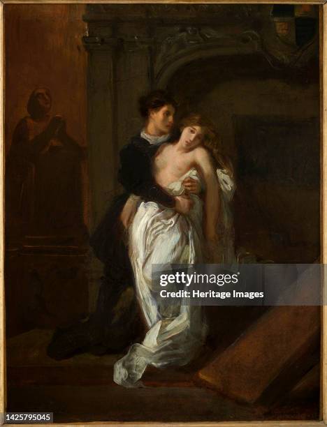 Romeo and Juliet in front of the Capulet tomb, circa 1850. Found in the collection of the Musée Eugène Delacroix. Artist Delacroix, Eugène .