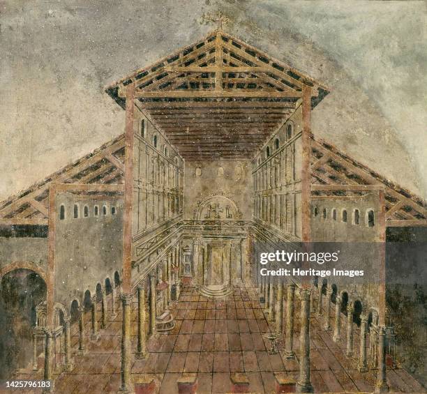 Constantine's Old St. Peter's Basilica as it looked in the 4th century, 1616. Found in the collection of the Musei Vaticani in Viale Vaticano, Rome....