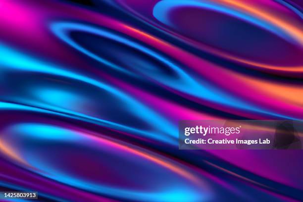 fluid flow abstract holographic blue and pink neon background - holograma imagens e fotografias de stock