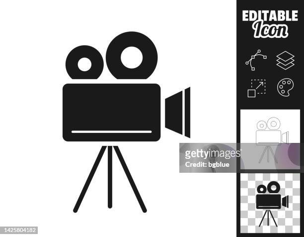ilustrações de stock, clip art, desenhos animados e ícones de movie camera with tripod. icon for design. easily editable - producer