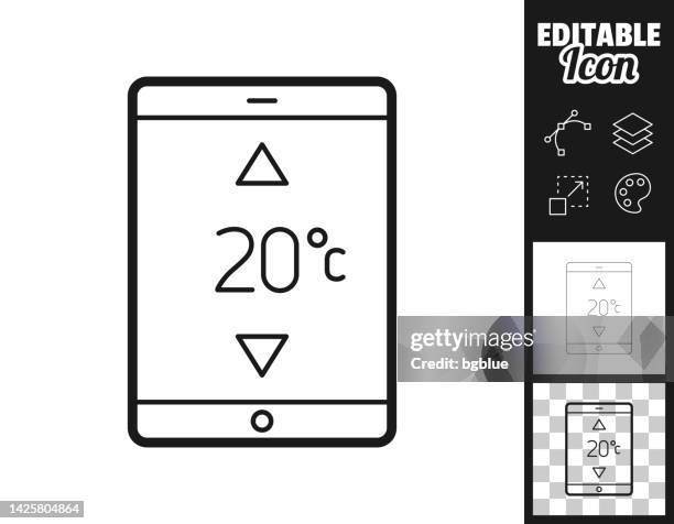 tablet pc with heating control. icon for design. easily editable - measuring height stock illustrations