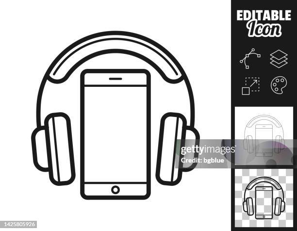 headphones with smartphone. icon for design. easily editable - no noise icon png stock illustrations