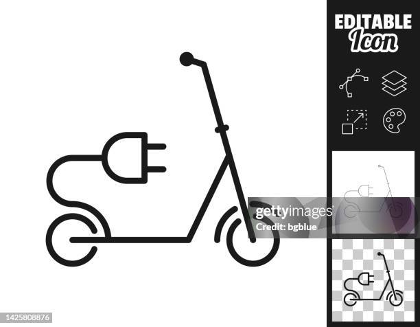 elektroroller mit stecker. icon für design. leicht editierbar - elektro fahrrad stock-grafiken, -clipart, -cartoons und -symbole