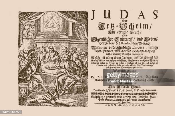 frontispiece of abraham a st. claras judas, arch-rogue, 2nd bond - new testament stock illustrations