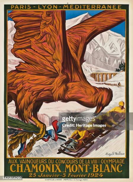 Poster for the first Winter Olympic games in Chamonix, France, January-February 1924. Designed by Auguste Matisse, the poster was published by a...