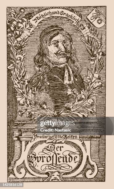 porträt von georg neumark von der neu sprießenden palme von 1668. - altes buch stock-grafiken, -clipart, -cartoons und -symbole