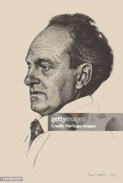 Portrait of the dramatist and novelist Gerhart Hauptmann , 1909. Private Collection. Artist Orlik, Emil .