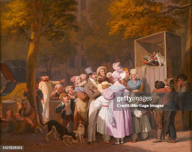 Le Spectacle ambulant de Polichinelle, 1832. Found in the collection of the The Ramsbury Manor Foundation. Artist Boilly, Louis-Léopold .