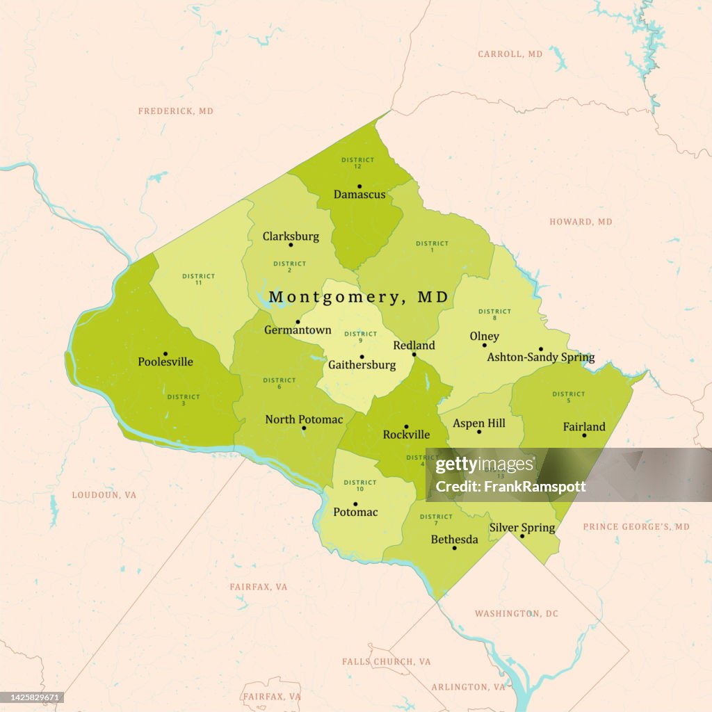 MD Montgomery County Vector Map Green