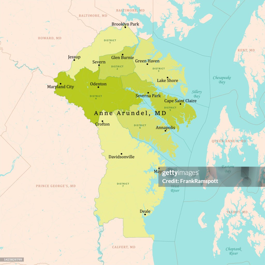 MD Anne Arundel County Vector Map Green