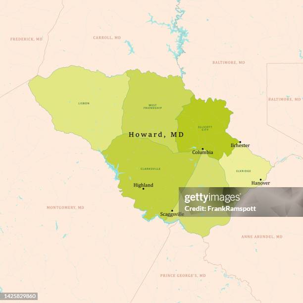 md howard county vector map green - columbia maryland stock illustrations