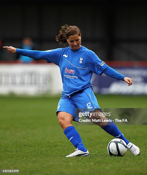 Rachel Unitt of Birmingham in action during the FA WSL match between Lincoln Ladies FC and Birmingham City Ladies FC at Ashby Avenue on April 8, 2012...