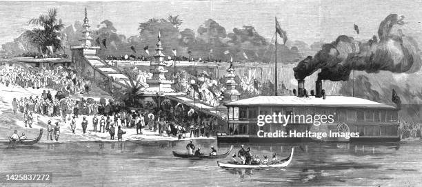 With Lord Dufferin in Burma--The Viceroy's Departure from Prome for Mandalay', 1886. From "The Graphic. An Illustrated Weekly Newspaper Volume 33....