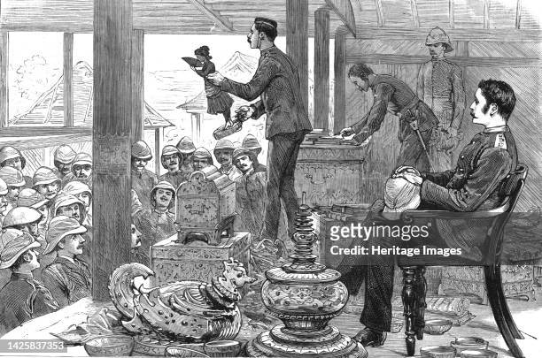 With Lord Dufferin in Burma - A Loot Auction in the Palace, Mandalay', 1886. From "The Graphic. An Illustrated Weekly Newspaper Volume 33. January to...