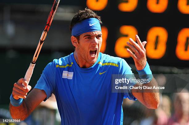 Juan Martin Del Potro of Argentina celebrates after winning against Marin Cilic of Croatia during the match between Argentina and Croatia for the...