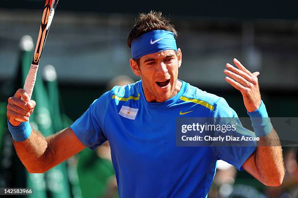 Juan Martin Del Potro of Argentina celebrates after winning against Marin Cilic of Croatia during the match between Argentina and Croatia for the...