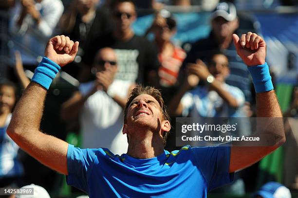 Juan Martin Del Potro of Argentina celebrates after winning against Marin Cilic of Croatia during the match between Argentina and Croatia for the...