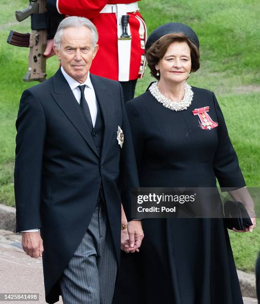 Former Prime Minister Sir Tony Blair and wife Cherie Blair arrive at