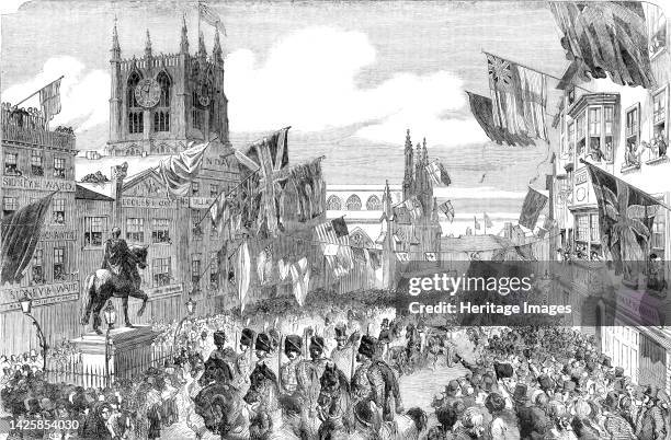 Her Majesty's Visit to Hull - the Procession in the Market-Place, 1854. Queen Victoria visits Yorkshire. 'The inhabitants testified their loyal...